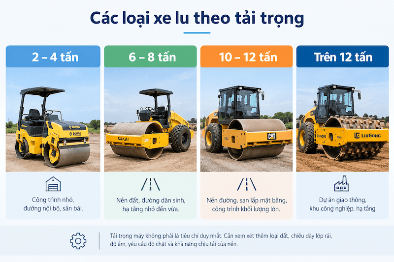Phân loại xe lu theo tải trọng